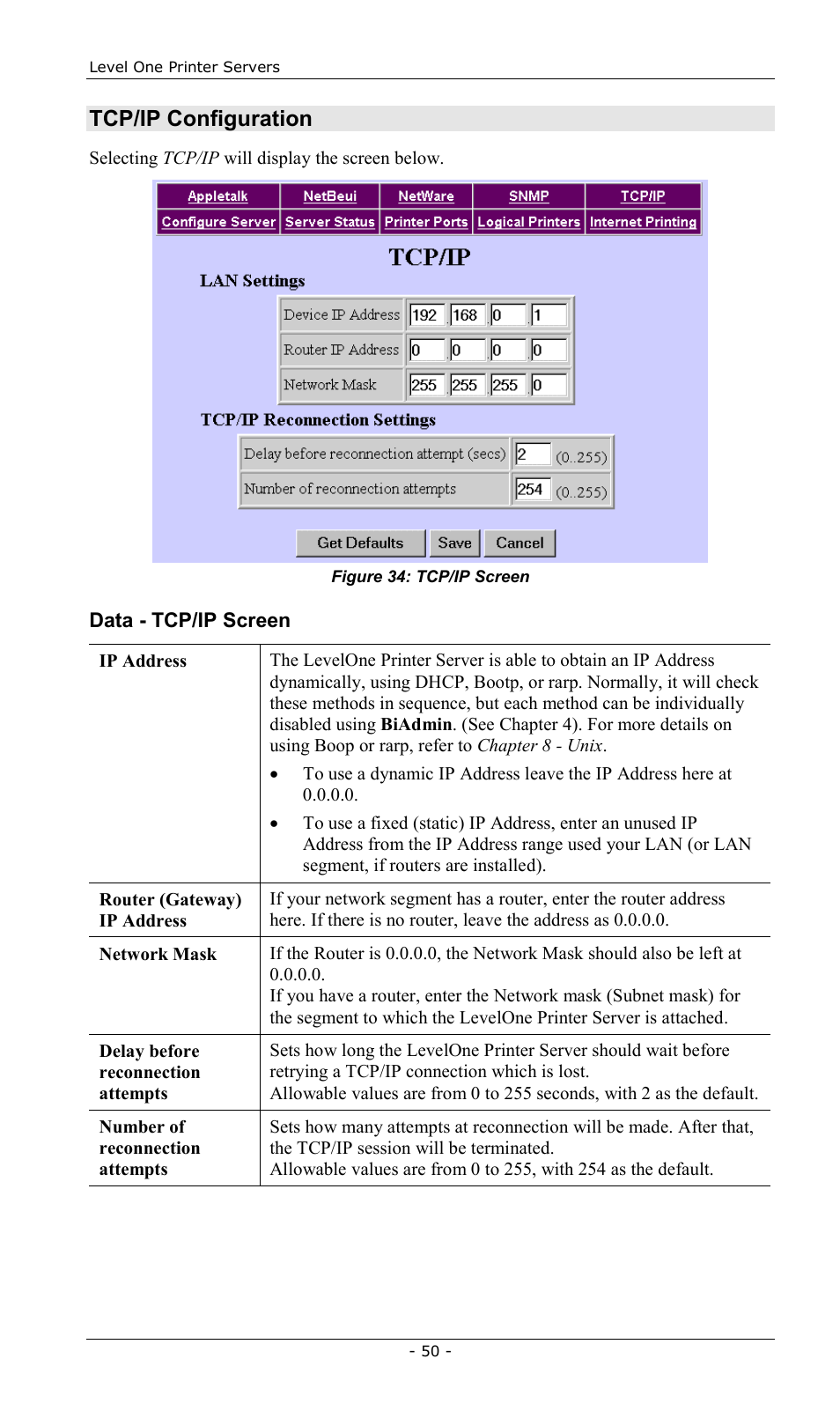 Tcp/ip configuration | LevelOne FPS-2013TXU User Manual | Page 53 / 101