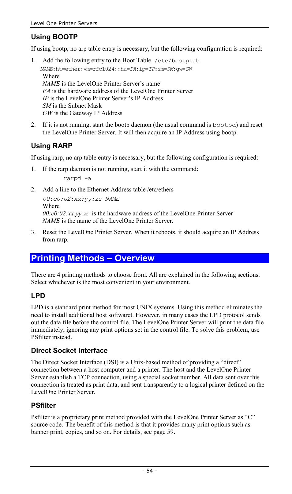 Printing methods – overview | LevelOne FPS-2013TXU User Manual | Page 57 / 101