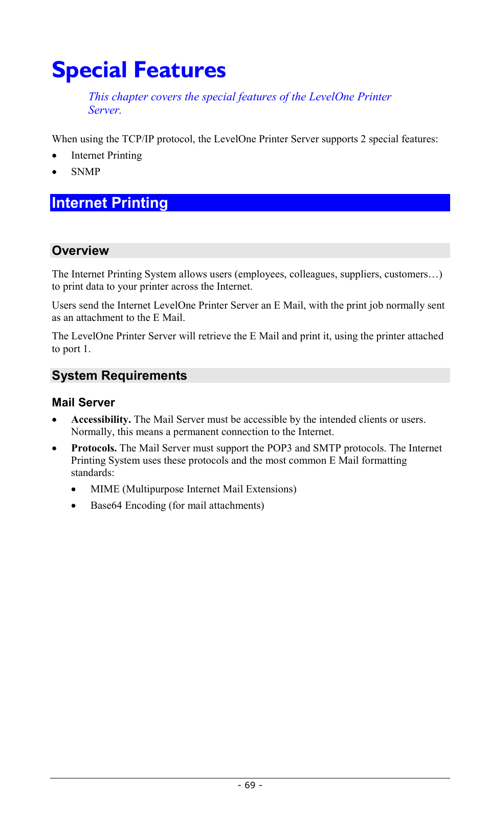 Special features, Internet printing | LevelOne FPS-2013TXU User Manual | Page 72 / 101