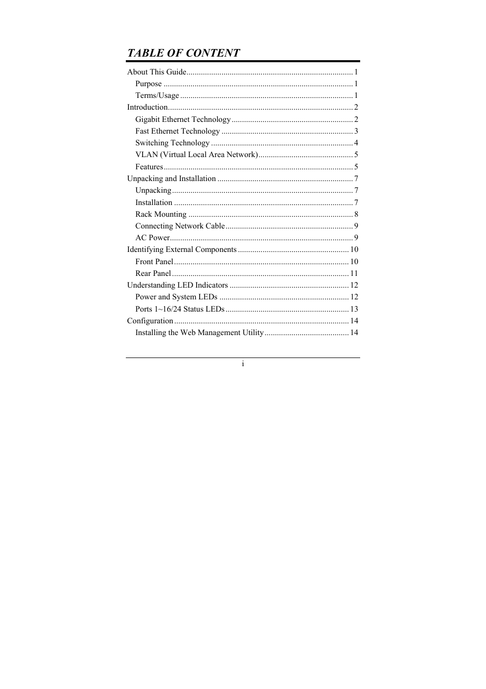 Table of content | LevelOne GSW-2474T User Manual | Page 5 / 41