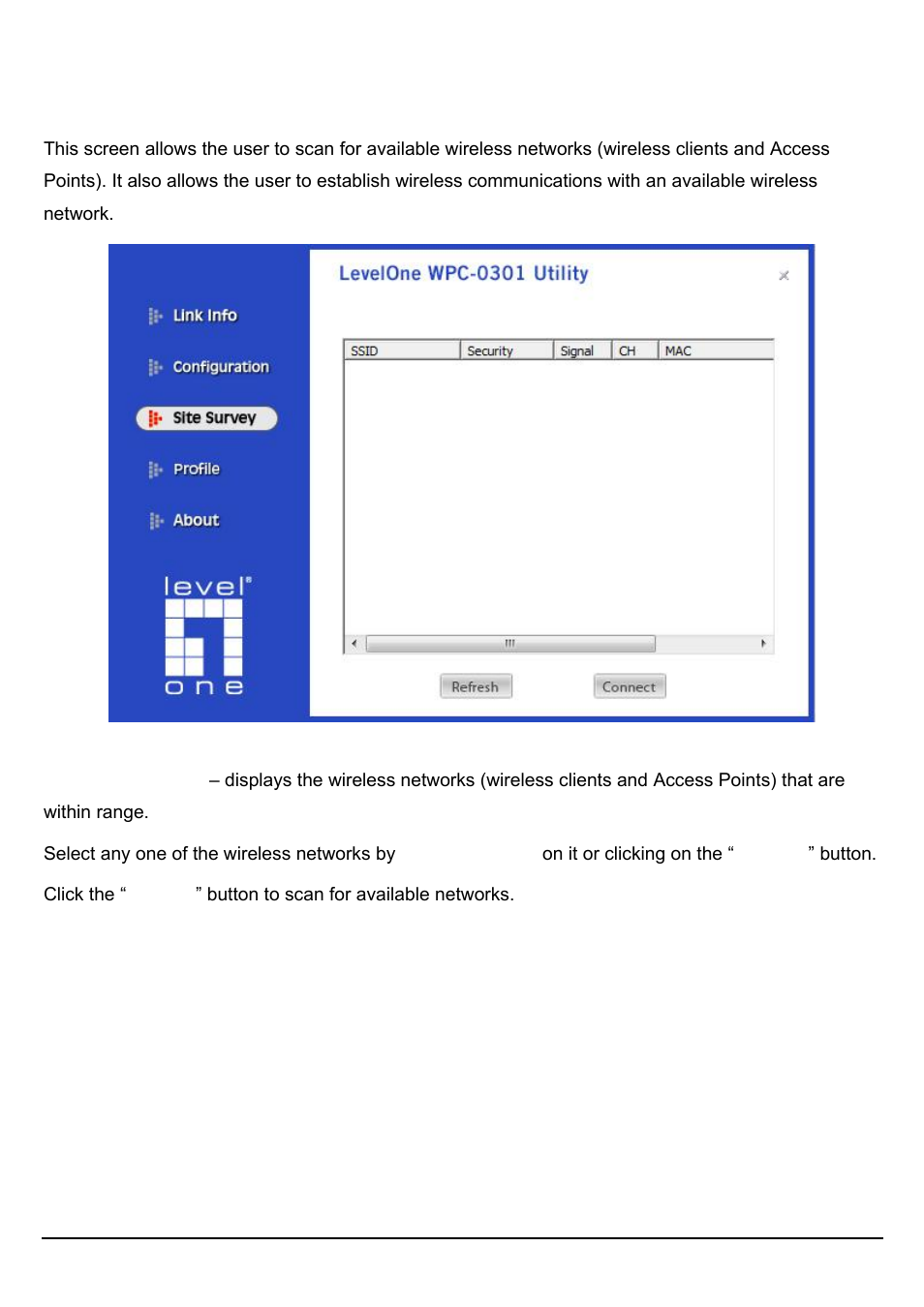 Urvey, Site survey | LevelOne WPC-0301 User Manual | Page 16 / 29