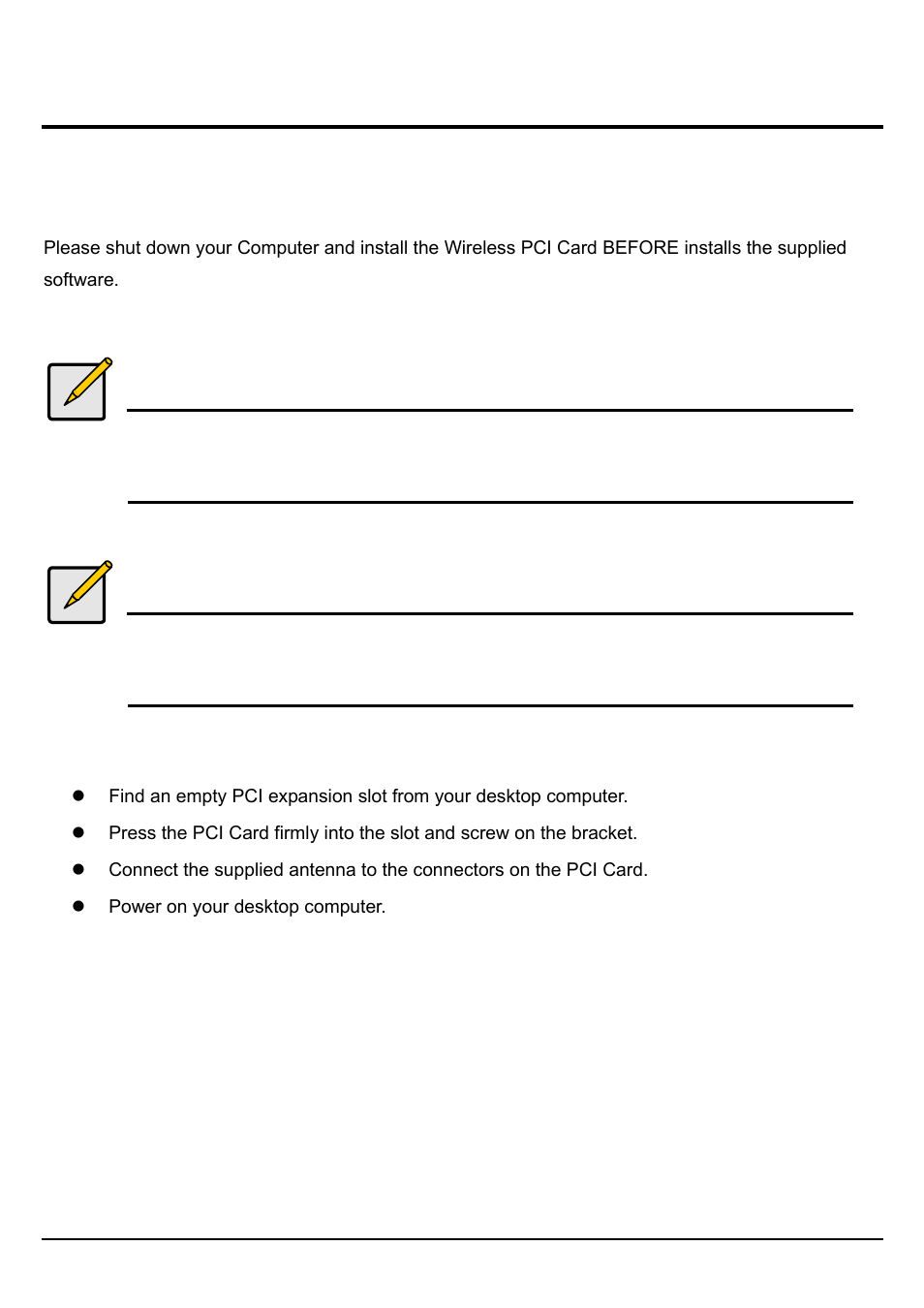 Hardware installation steps, Hardware installation, Nstallation | Rocedure for, Installation procedure for pci | LevelOne WPC-0301 User Manual | Page 7 / 29