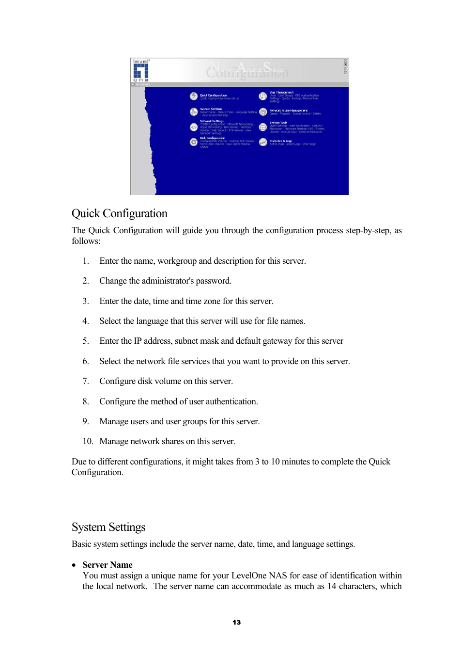 Quick configuration, System settings | LevelOne GNS-8000 User Manual | Page 14 / 42