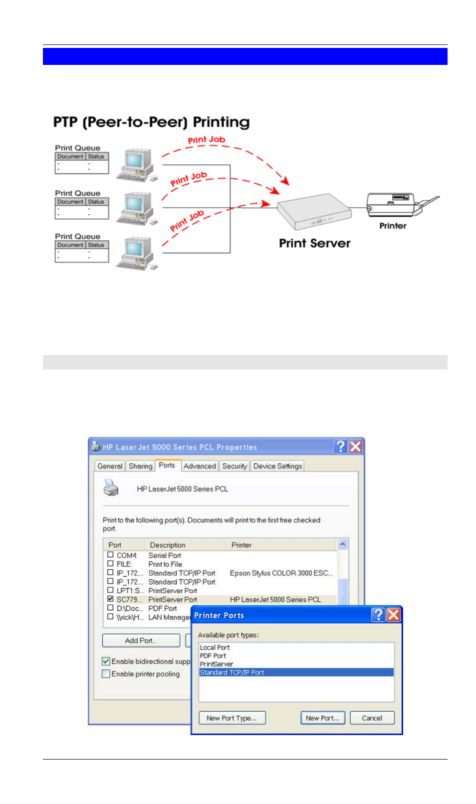 Windows peer-to-peer printing, Windows 2000/xp setup | LevelOne FPS-3002USB User Manual | Page 15 / 95