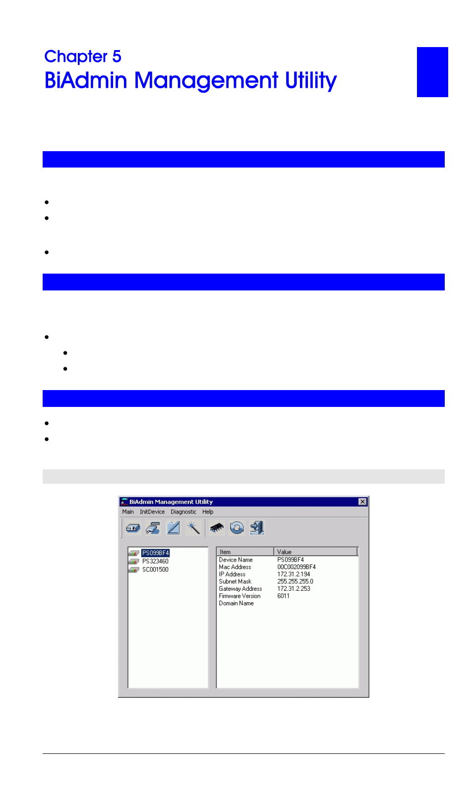 Chapter 5 biadmin management utility, Requirements, Installation | Operation, Biadmin management utility | LevelOne FPS-3002USB User Manual | Page 28 / 95