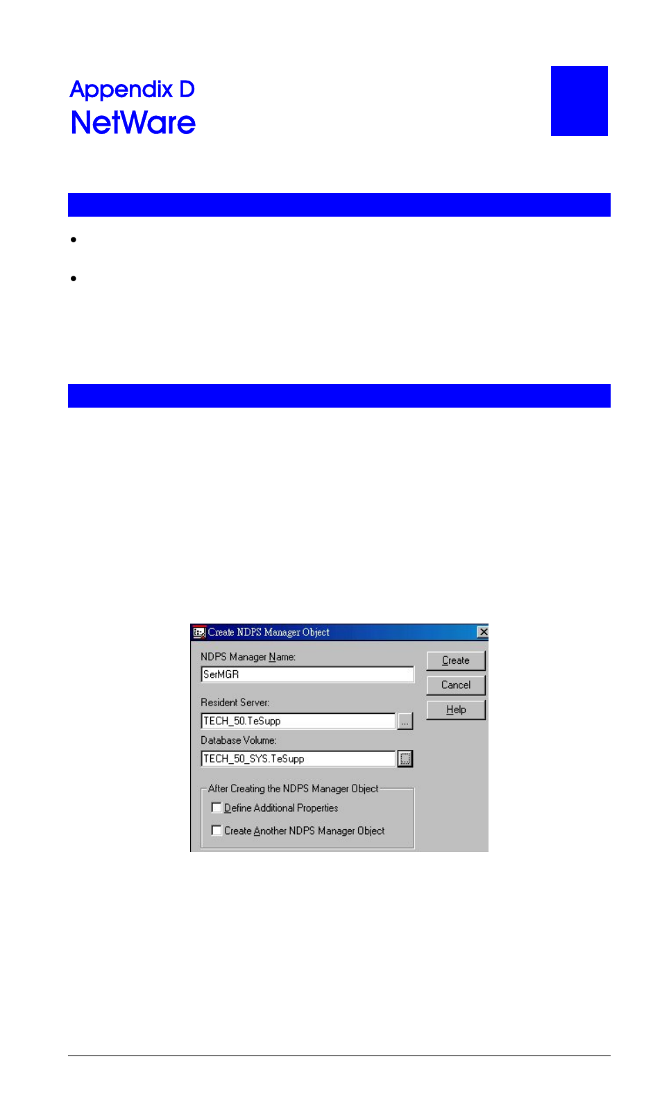 Appendix d netware, Netware 5, Creating an ndps manager object | Netware, Appendix d | LevelOne FPS-3002USB User Manual | Page 78 / 95