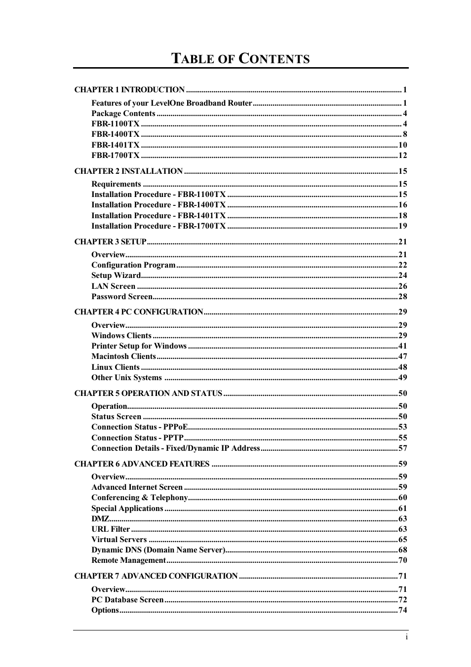 Able of, Ontents | LevelOne FBR-1700TX User Manual | Page 3 / 93