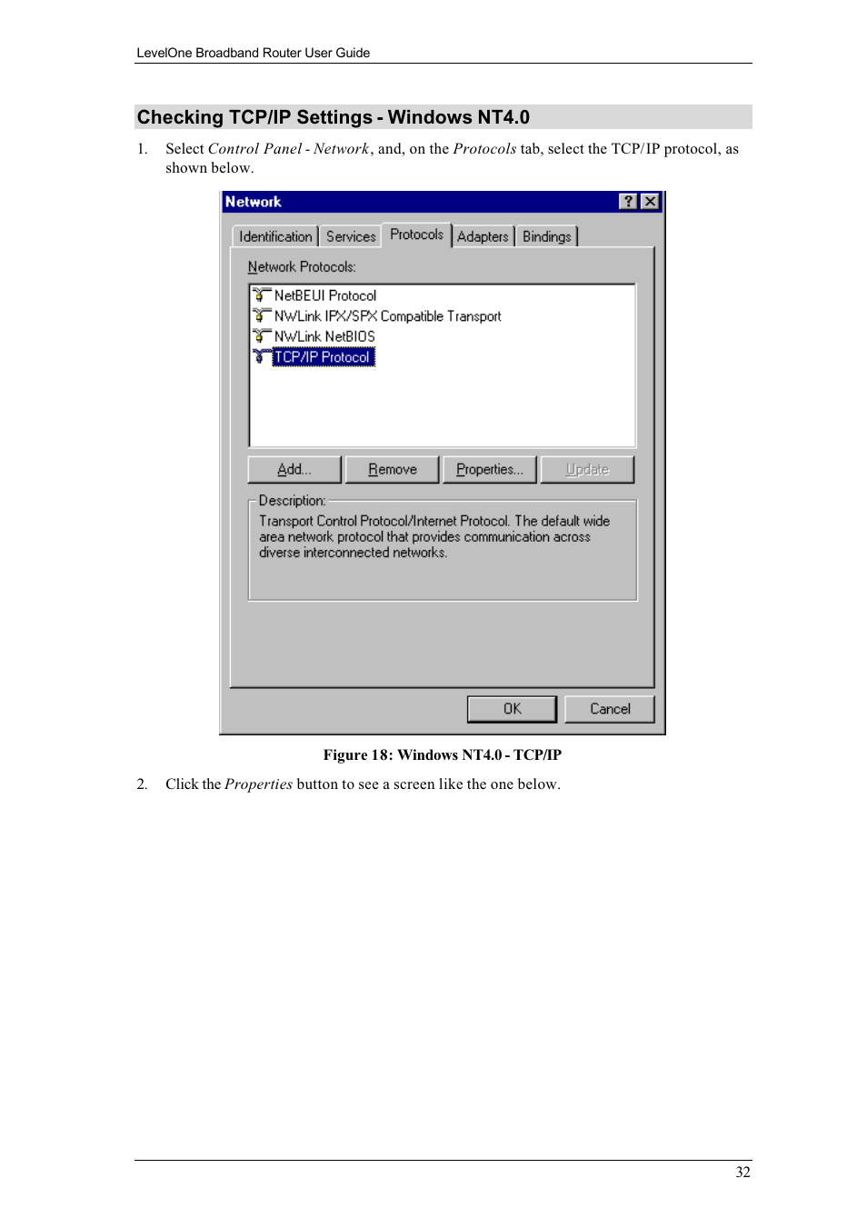 Checking tcp/ip settings - windows nt4.0 | LevelOne FBR-1700TX User Manual | Page 36 / 93
