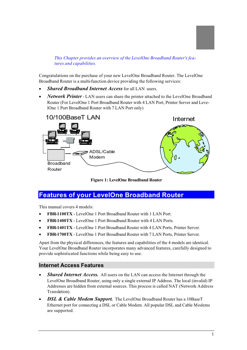 Introduction, Chapter 1 | LevelOne FBR-1700TX User Manual | Page 5 / 93