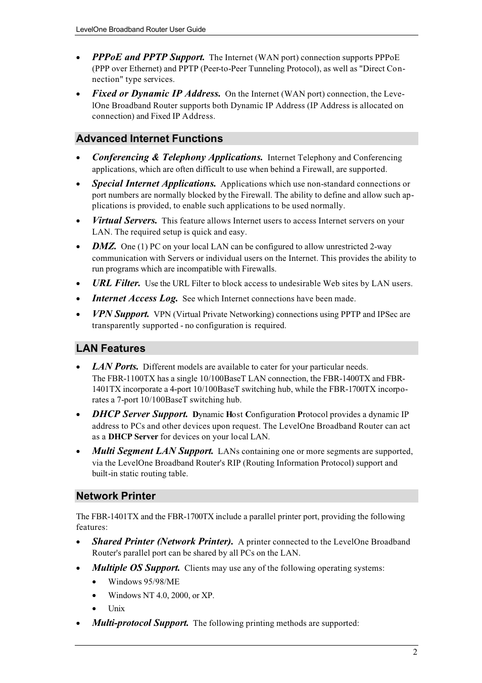 LevelOne FBR-1700TX User Manual | Page 6 / 93