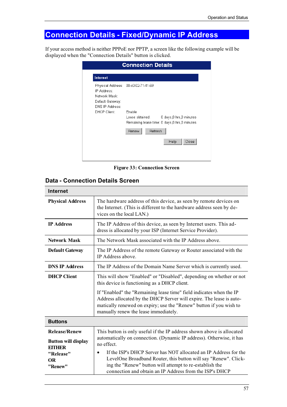 Connection details - fixed/dynamic ip address | LevelOne FBR-1700TX User Manual | Page 61 / 93