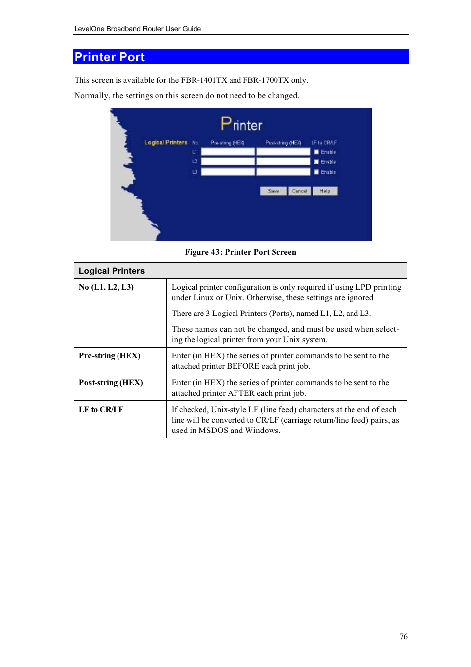 Printer port | LevelOne FBR-1700TX User Manual | Page 80 / 93