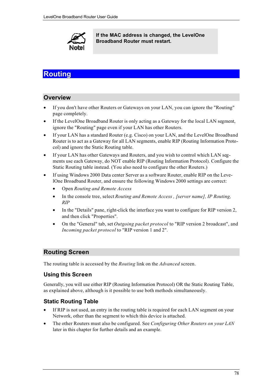 Routing | LevelOne FBR-1700TX User Manual | Page 82 / 93