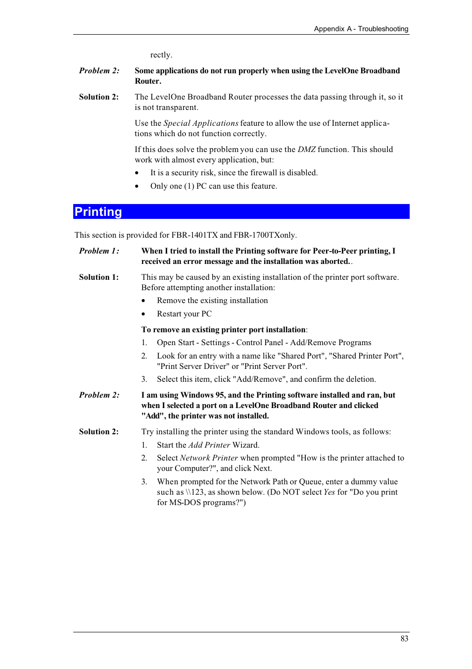 Printing | LevelOne FBR-1700TX User Manual | Page 87 / 93