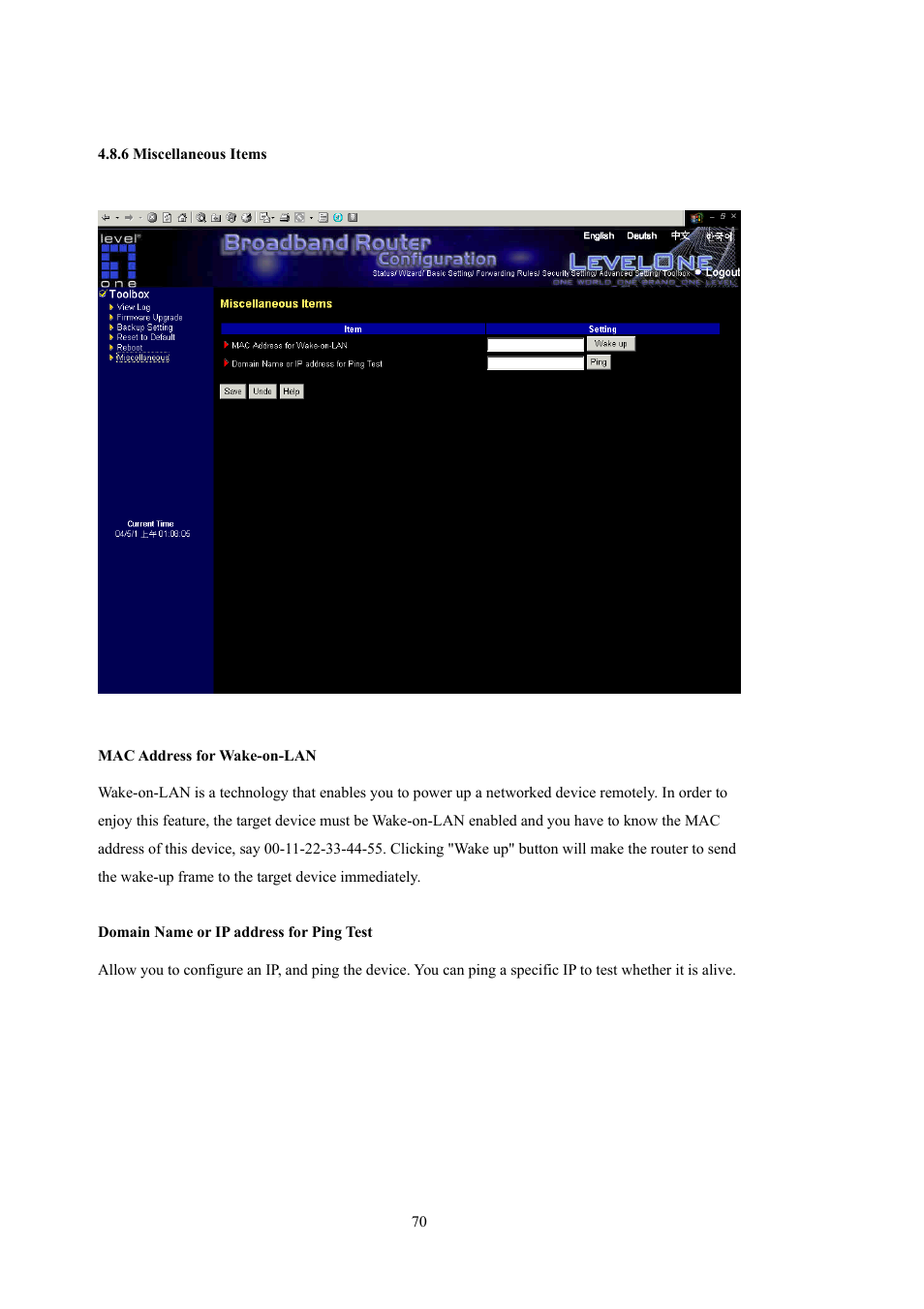 LevelOne WBR-5400 User Manual | Page 70 / 82