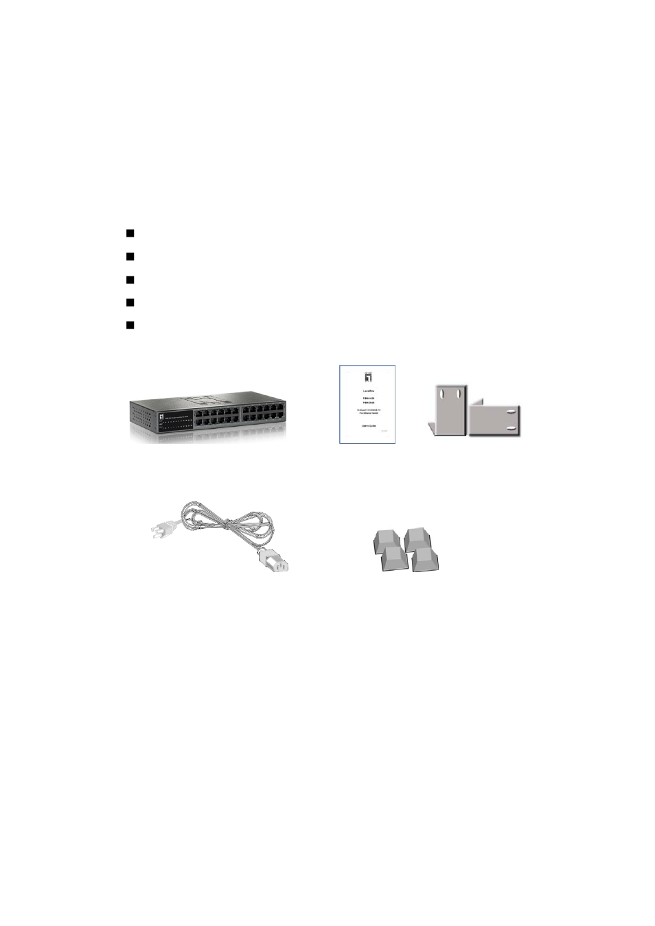 Package contents | LevelOne Fast Ethernet Switch FSW-1621 User Manual | Page 4 / 10
