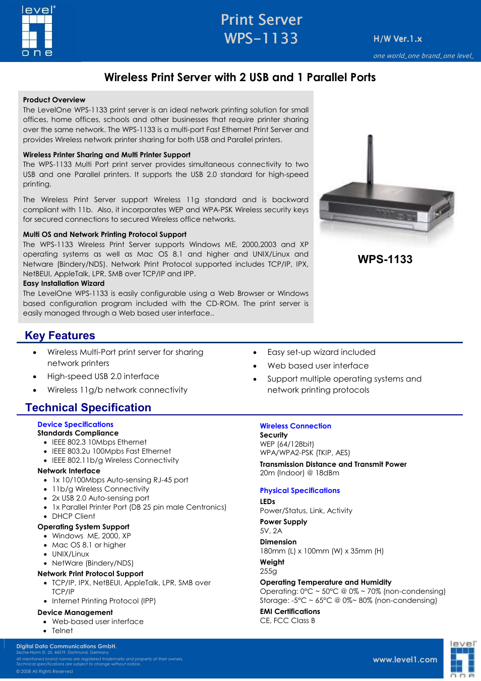 LevelOne WPS-1133 User Manual | 2 pages