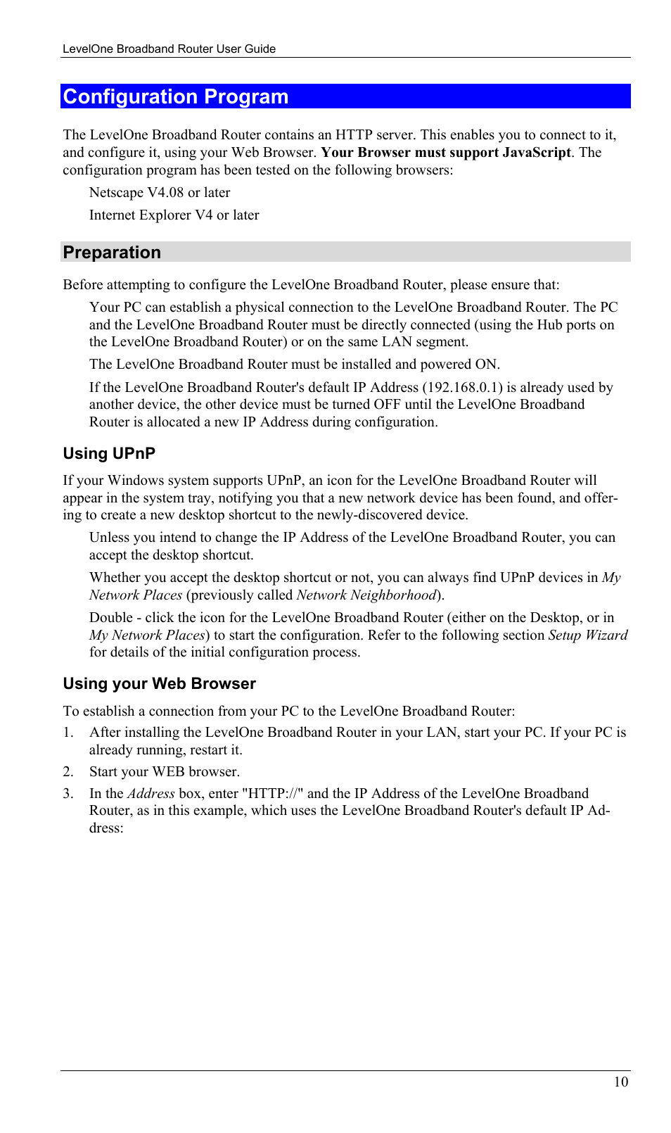 Configuration program, Preparation | LevelOne FBR-1402TX User Manual | Page 13 / 92