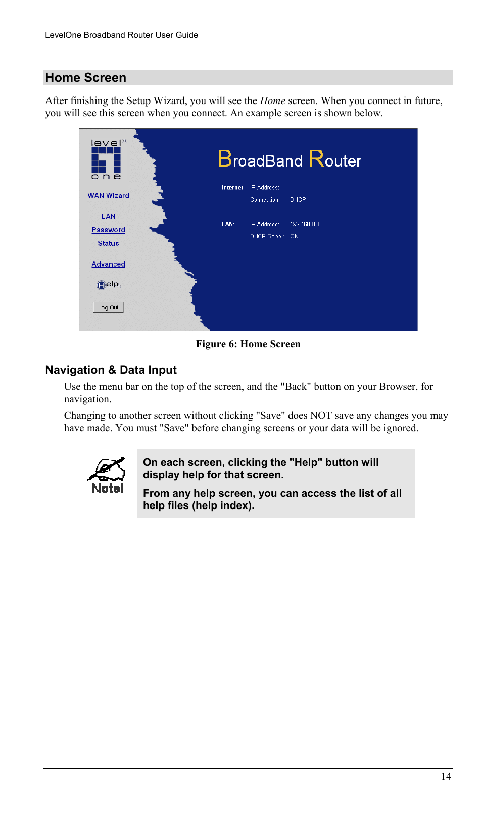 Home screen | LevelOne FBR-1402TX User Manual | Page 17 / 92