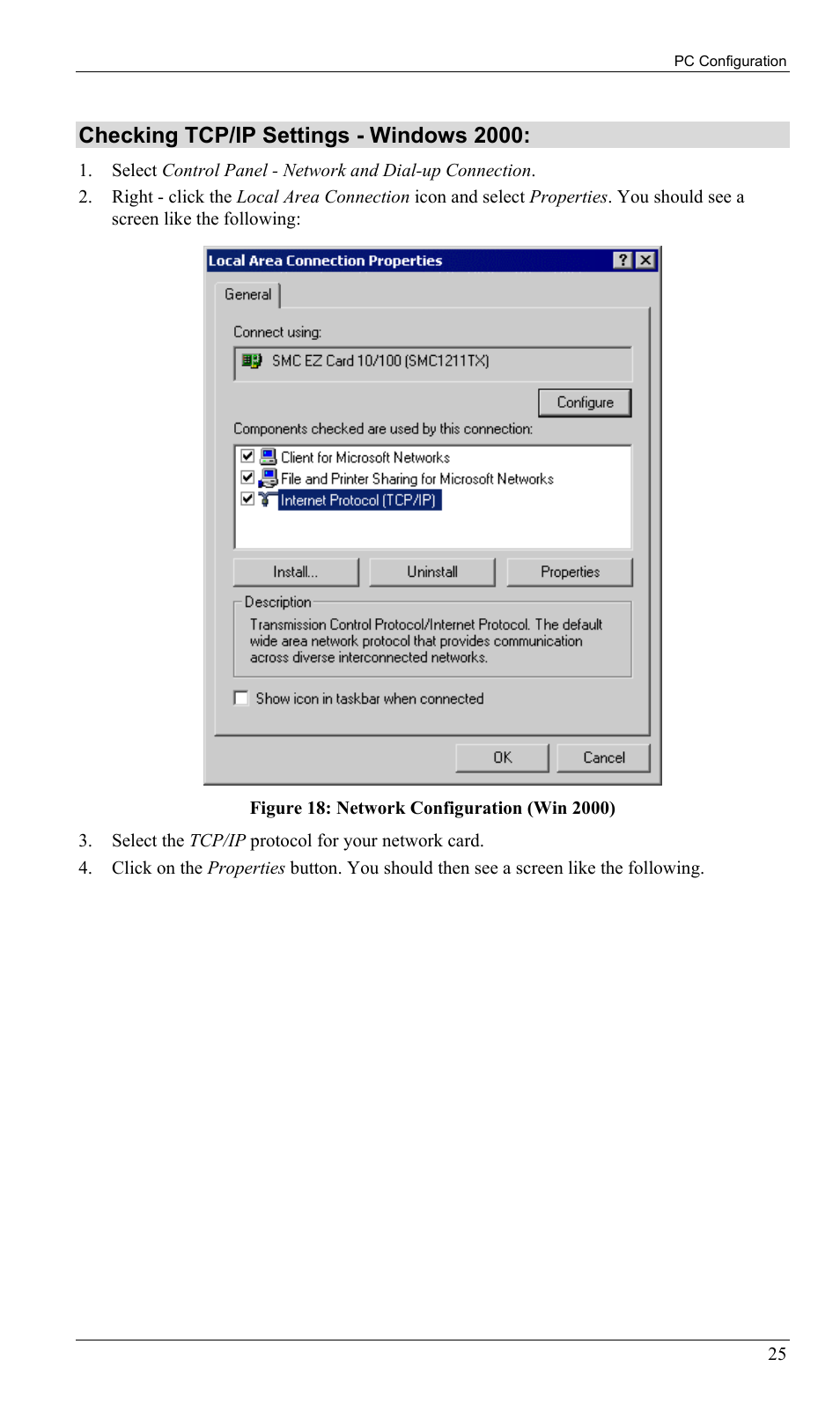 Checking tcp/ip settings - windows 2000 | LevelOne FBR-1402TX User Manual | Page 28 / 92