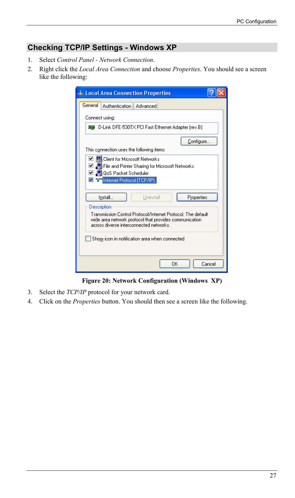 Checking tcp/ip settings - windows xp | LevelOne FBR-1402TX User Manual | Page 30 / 92