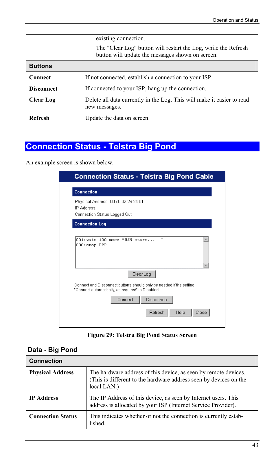 Connection status - telstra big pond | LevelOne FBR-1402TX User Manual | Page 46 / 92