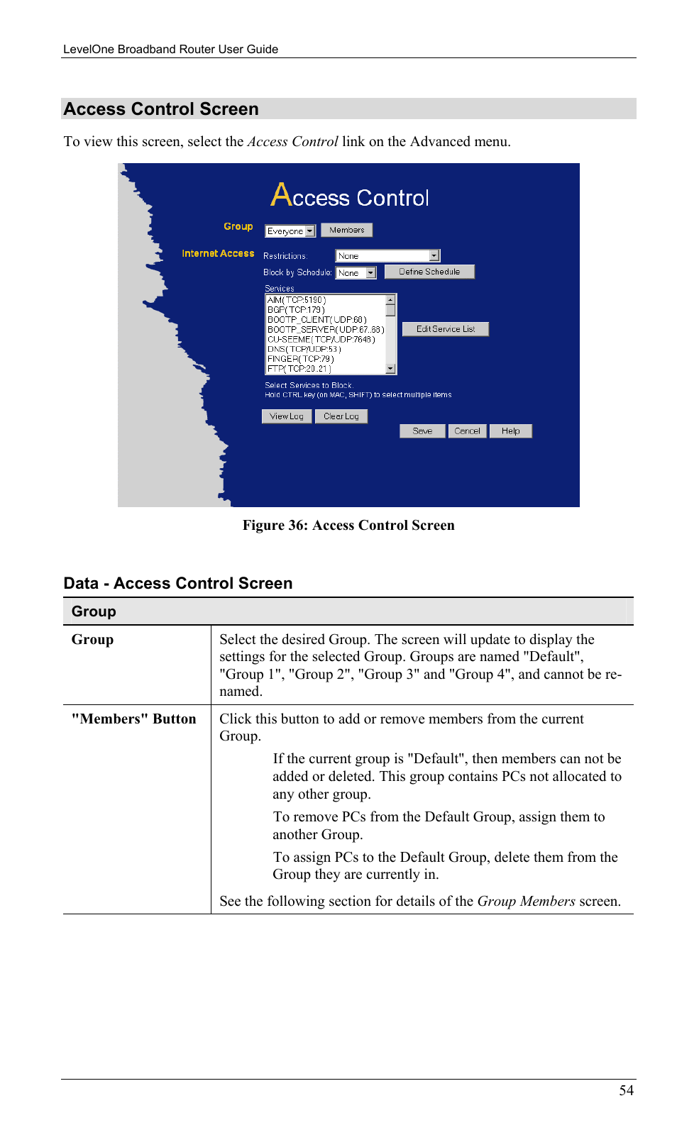 Access control screen | LevelOne FBR-1402TX User Manual | Page 57 / 92