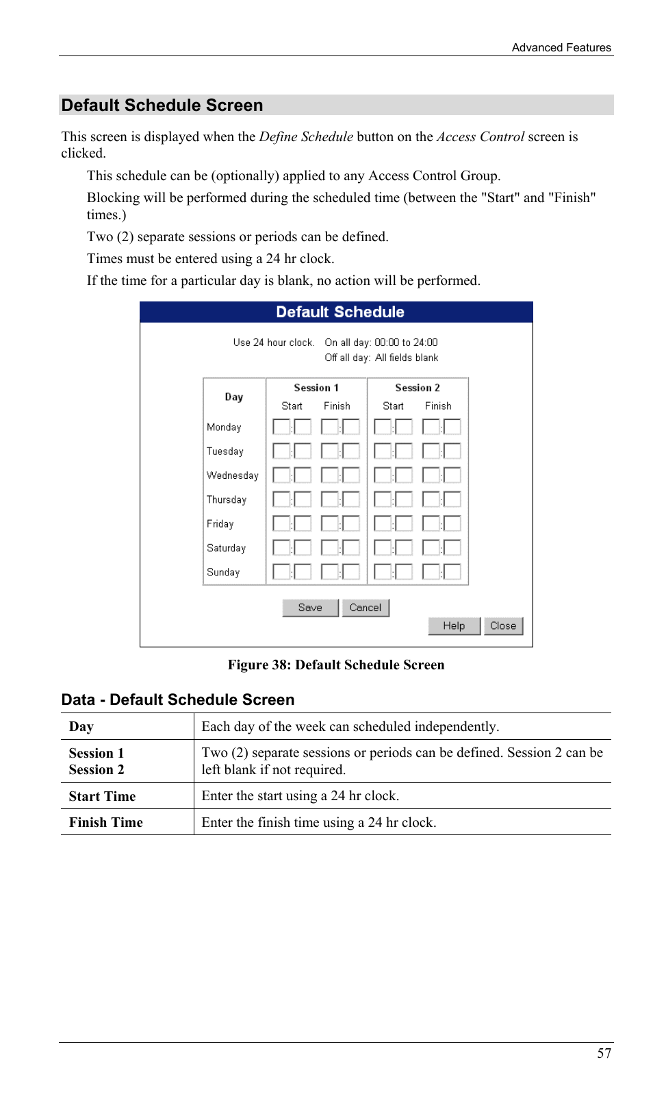 Default schedule screen | LevelOne FBR-1402TX User Manual | Page 60 / 92