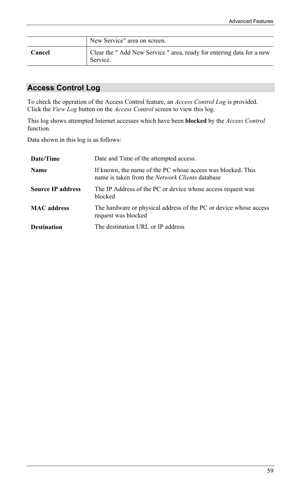 Access control log | LevelOne FBR-1402TX User Manual | Page 62 / 92