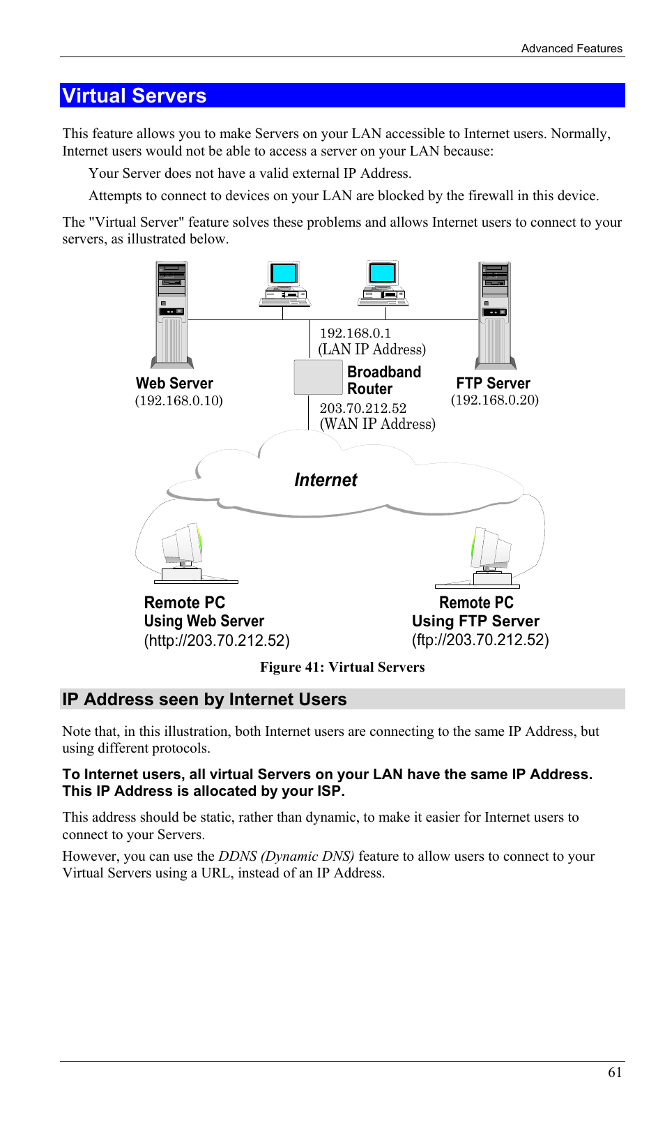 Virtual servers, Internet | LevelOne FBR-1402TX User Manual | Page 64 / 92