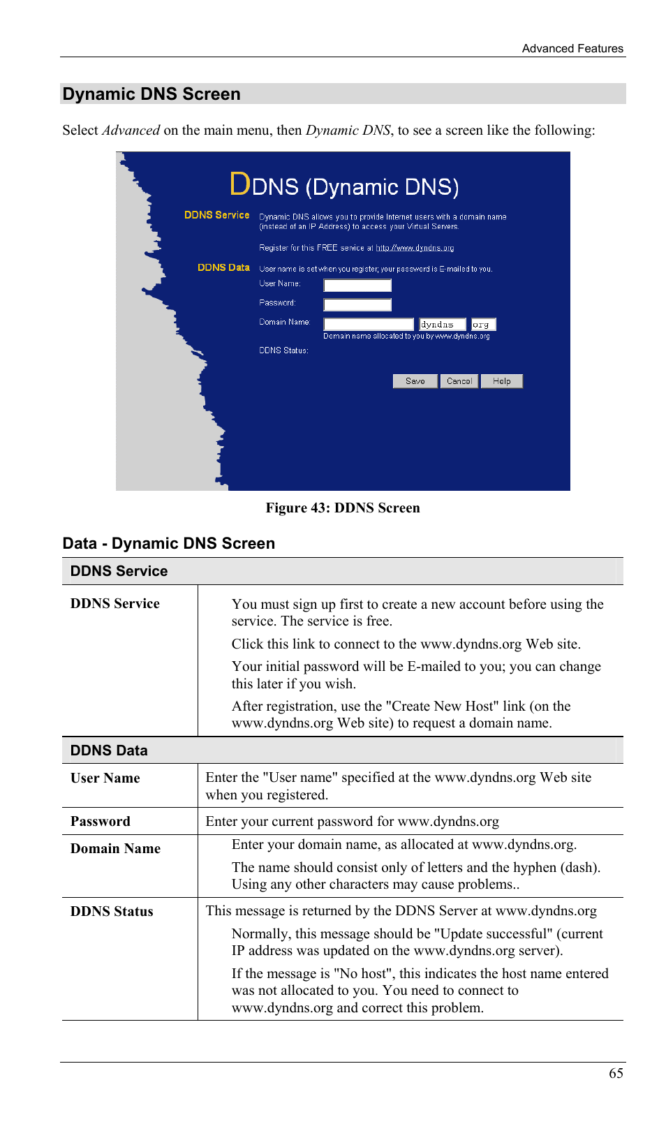 Dynamic dns screen | LevelOne FBR-1402TX User Manual | Page 68 / 92