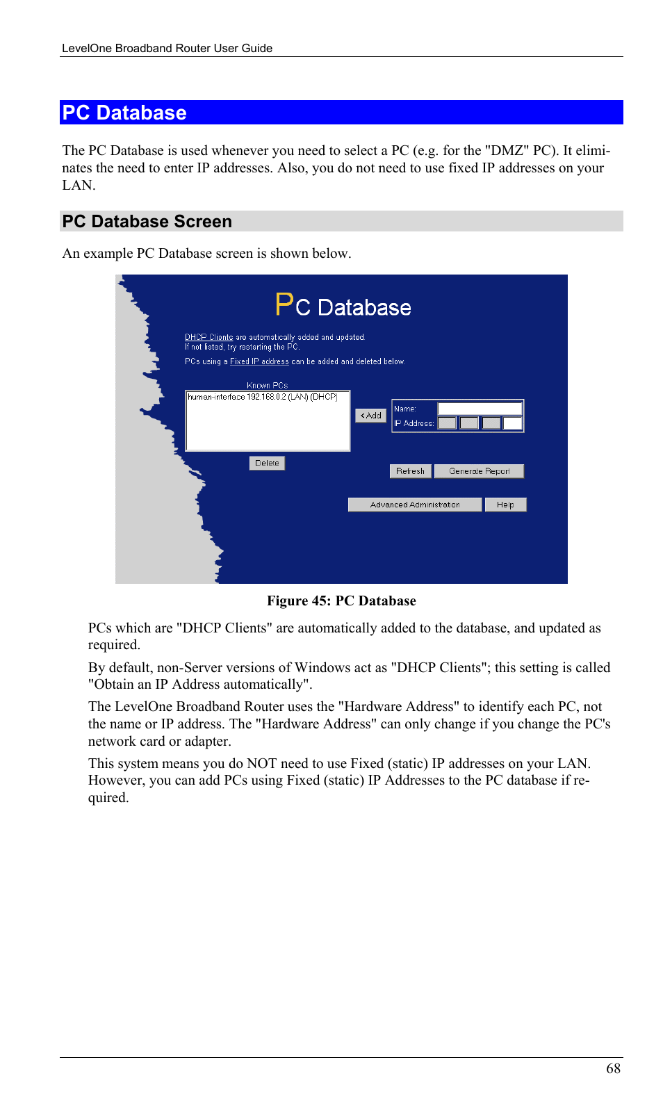 Pc database, Pc database screen | LevelOne FBR-1402TX User Manual | Page 71 / 92