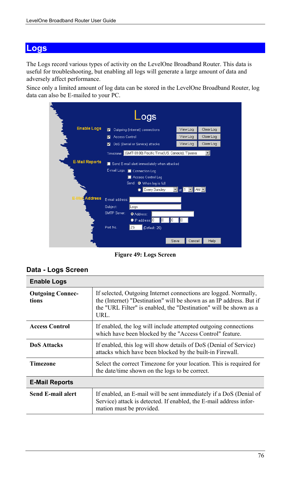 Logs | LevelOne FBR-1402TX User Manual | Page 79 / 92