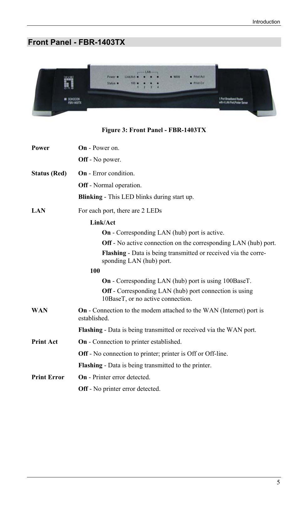 Front panel - fbr-1403tx | LevelOne FBR-1402TX User Manual | Page 8 / 92