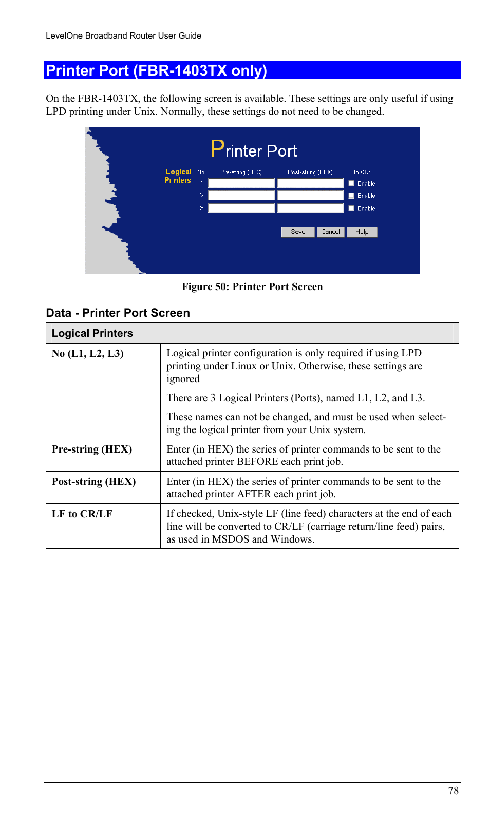 Printer port (fbr-1403tx only) | LevelOne FBR-1402TX User Manual | Page 81 / 92