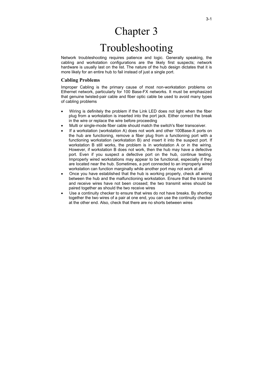 Cabling problems, Chapter 3 troubleshooting | LevelOne FSW-1600FXT User Manual | Page 6 / 14