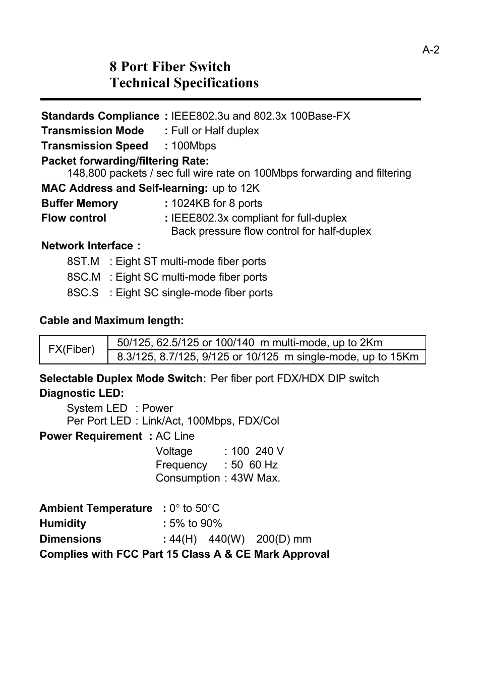 8 port fiber switch technical specifications | LevelOne FSW-1600FXT User Manual | Page 8 / 14