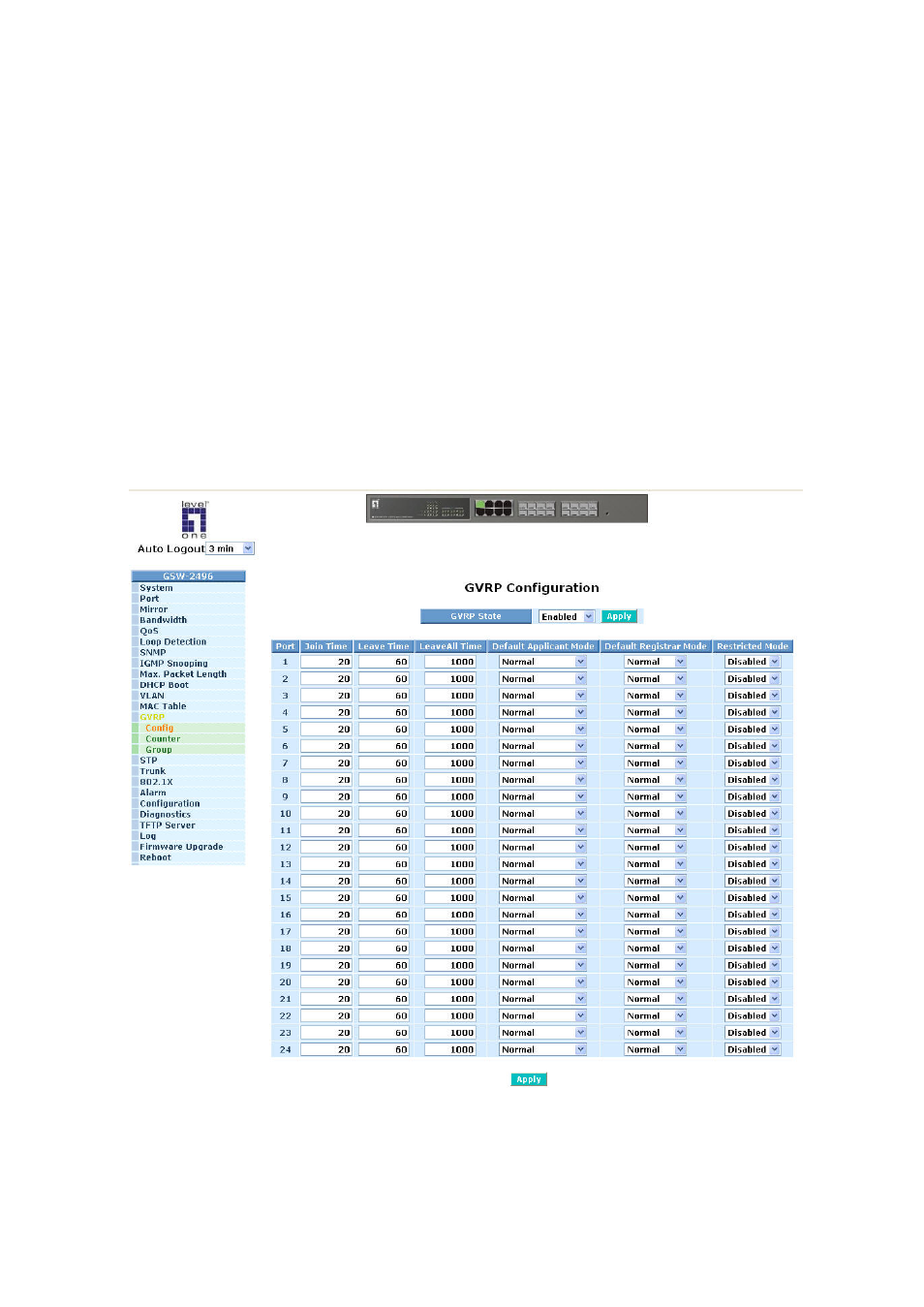 Gvrp, Onfiguration, 13. gvrp configuration | LevelOne ProCon GSW-2496 User Manual | Page 104 / 247