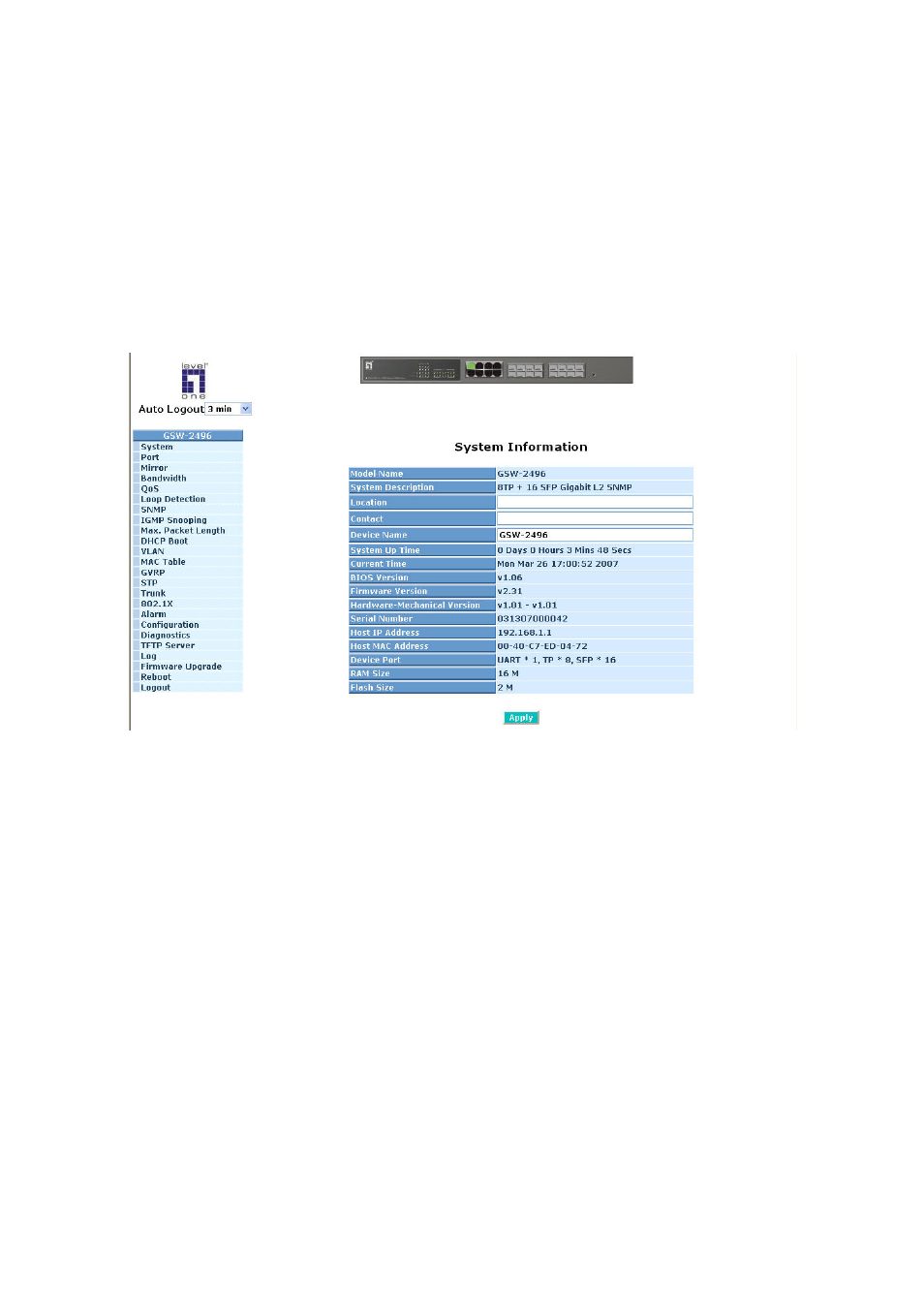Anagement, Verview, 1. web management home overview | LevelOne ProCon GSW-2496 User Manual | Page 35 / 247