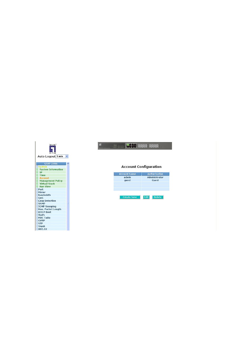 1-4. account configuration | LevelOne ProCon GSW-2496 User Manual | Page 46 / 247