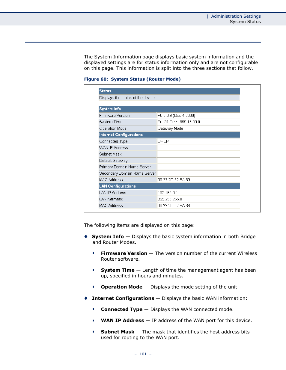 Ystem, Tatus | LevelOne WBR-6005 User Manual | Page 101 / 124