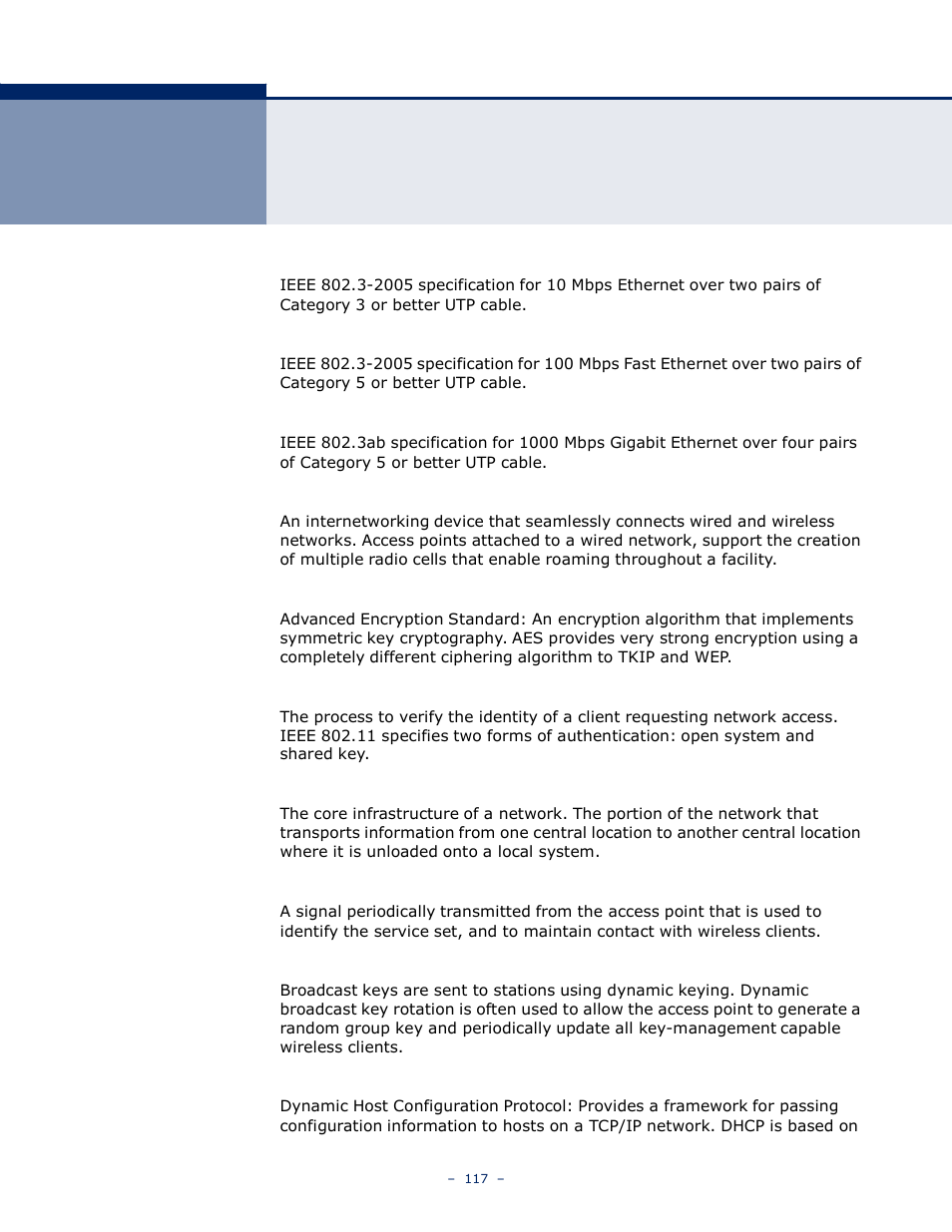 Lossary | LevelOne WBR-6005 User Manual | Page 117 / 124
