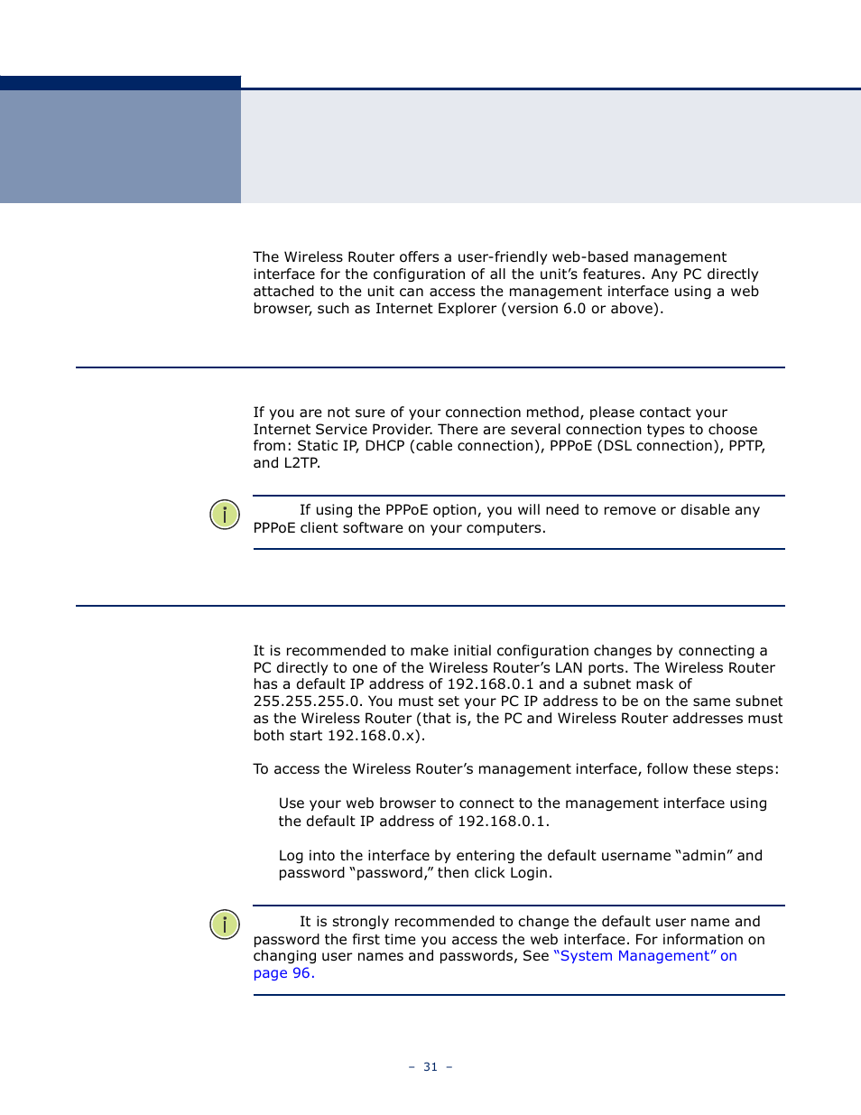 Nitial, Onfiguration | LevelOne WBR-6005 User Manual | Page 31 / 124