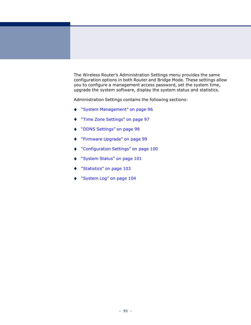 Dministration, Ettings | LevelOne WBR-6005 User Manual | Page 95 / 124