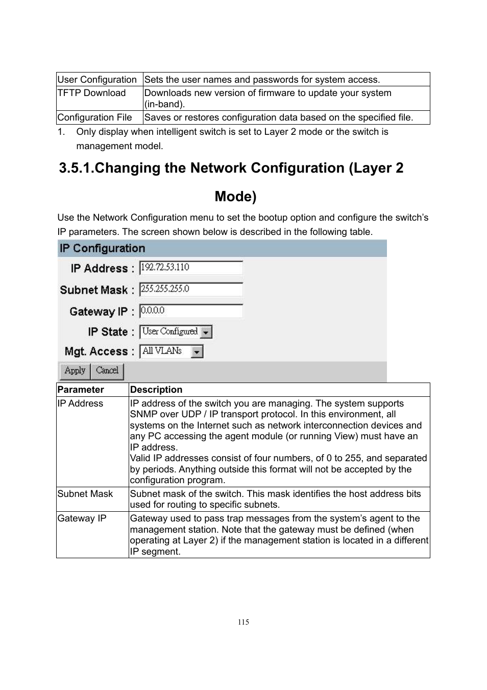 Changing the network configuration (layer 2 mode) | LevelOne GSW-2600TXM User Manual | Page 115 / 200