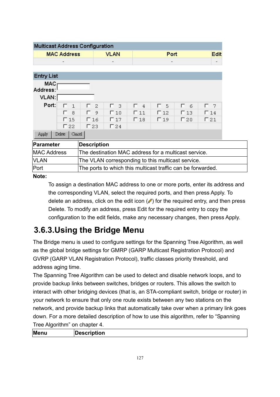Using the bridge menu | LevelOne GSW-2600TXM User Manual | Page 127 / 200
