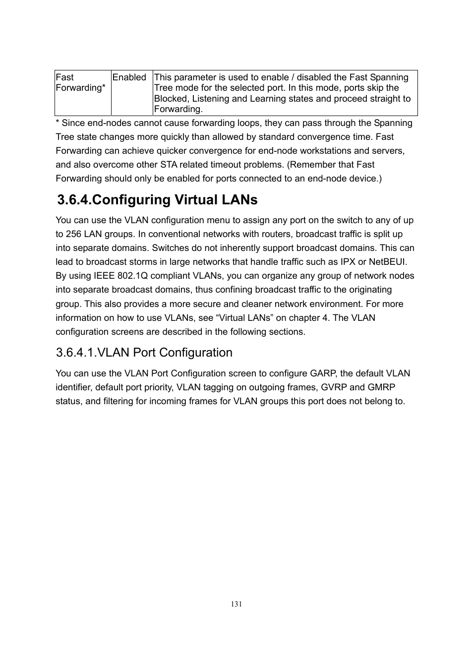 Configuring virtual lans, Vlan port configuration | LevelOne GSW-2600TXM User Manual | Page 131 / 200