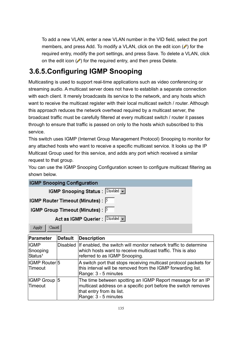 Configuring igmp snooping | LevelOne GSW-2600TXM User Manual | Page 135 / 200
