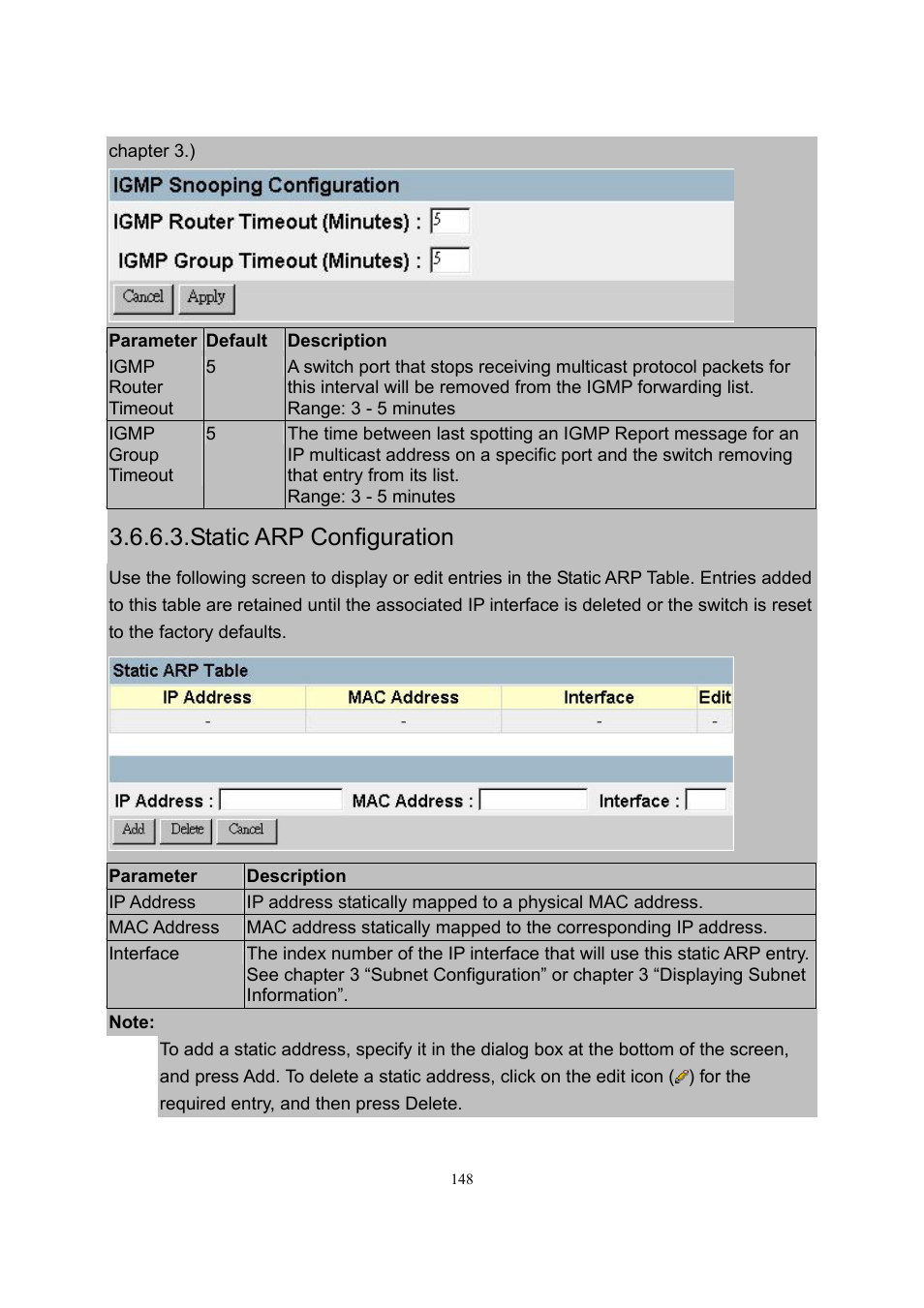 Static arp configuration | LevelOne GSW-2600TXM User Manual | Page 148 / 200