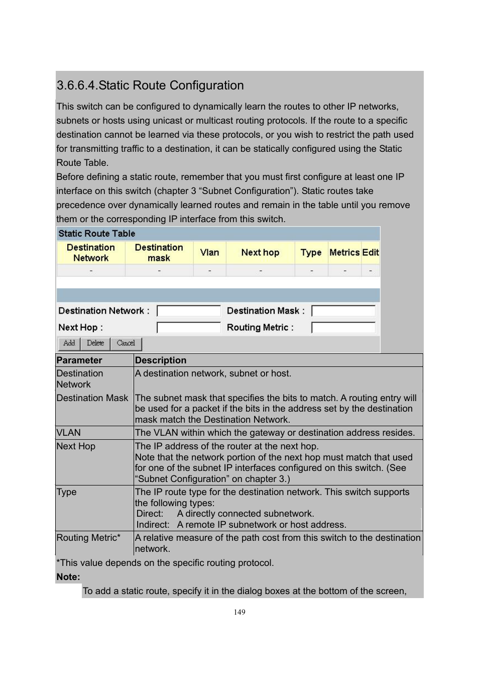 Static route configuration | LevelOne GSW-2600TXM User Manual | Page 149 / 200